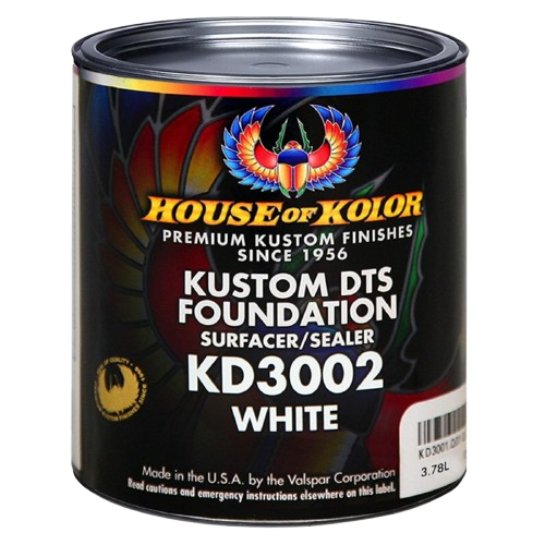 House of Kolor KD3002 White Kustom DTS Foundation Surface Sealer automotive primer sealer for maximum paint adhesion and bright color coverage.